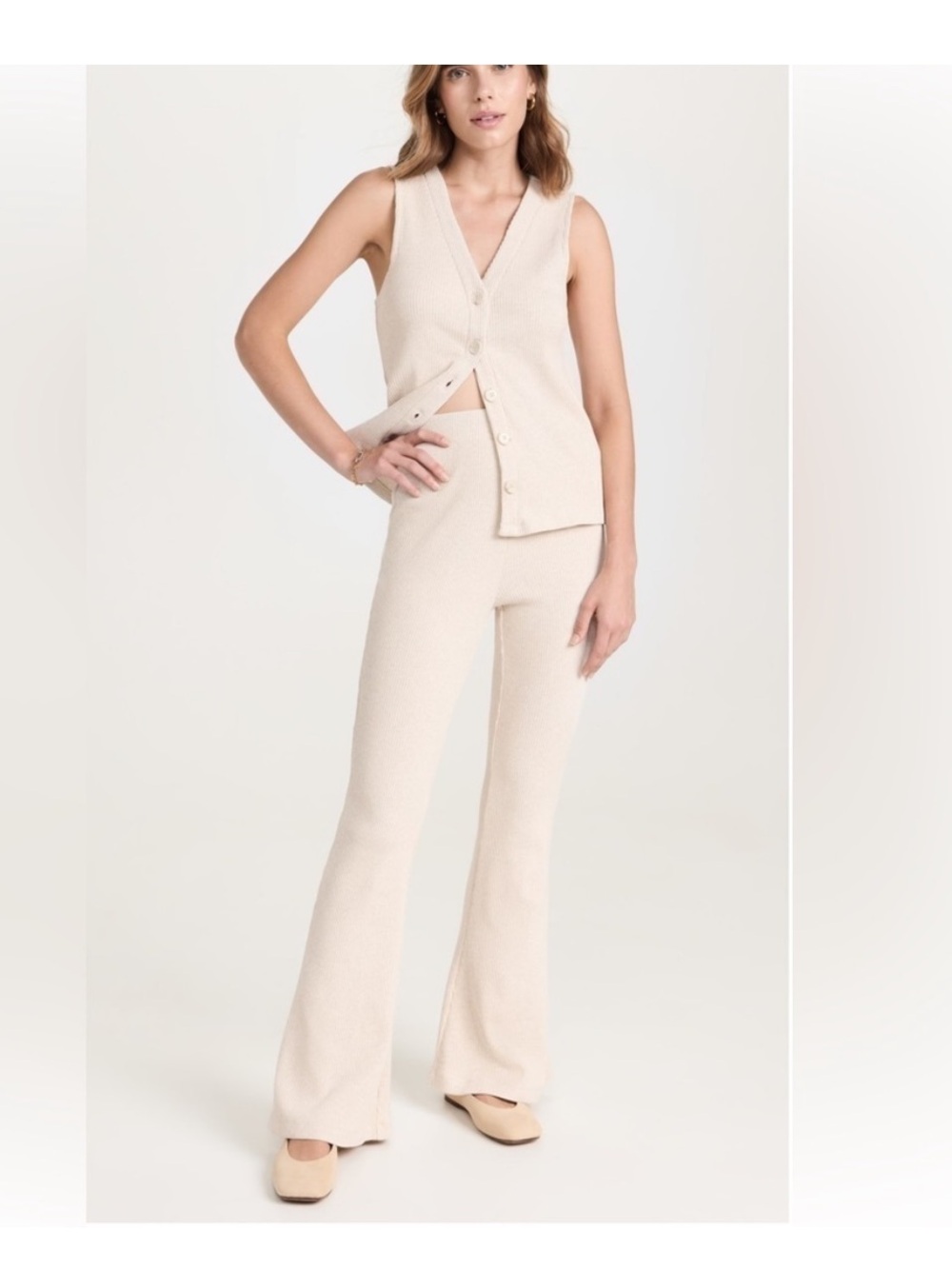 MWL by Madewell Crepe Rib ABC Flare Pants Cream Size Small
